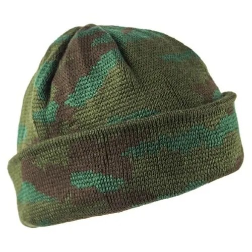 Мужская шапка бини камуфляж зелёного цвета, армейская, тёплая, вязаная, милитари, кмф, для рыбалки и охоты, размер 56-58