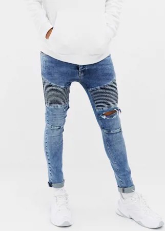Голубые супероблегающие джинсы в байкерском стиле Voi Jeans-Синий