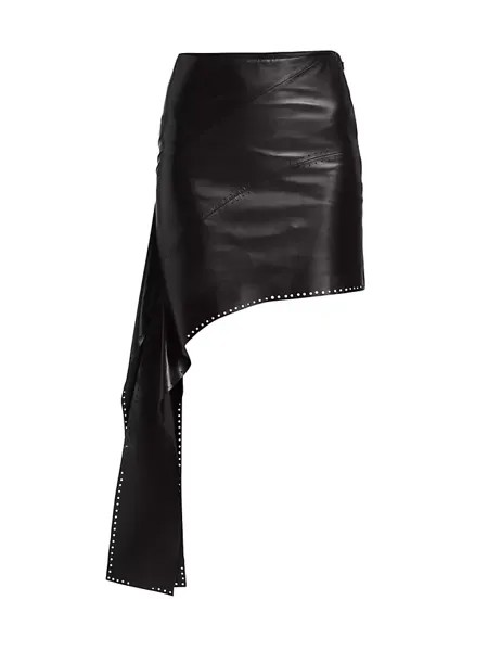 Кожаная мини-юбка с асимметричным разрезом Slash Helmut Lang, черный