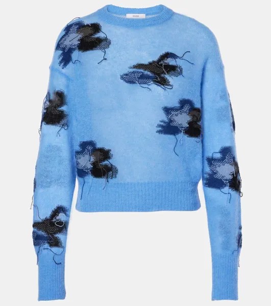 Свитер из смеси хлопка, альпаки и шерсти в технике интарсия Erdem, цвет blue+ navy multi