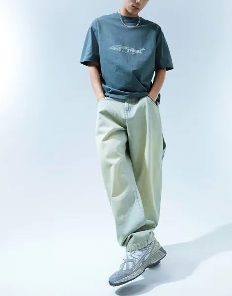 Джинсы Bershka Baggy Carpenter Casted, зеленый