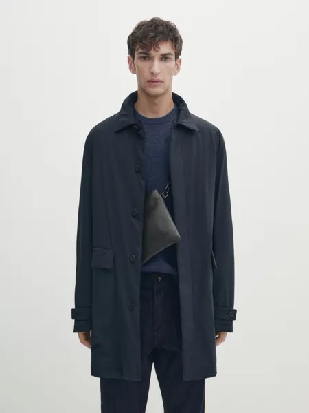 Легкий технический тренч Massimo Dutti, темно-синий