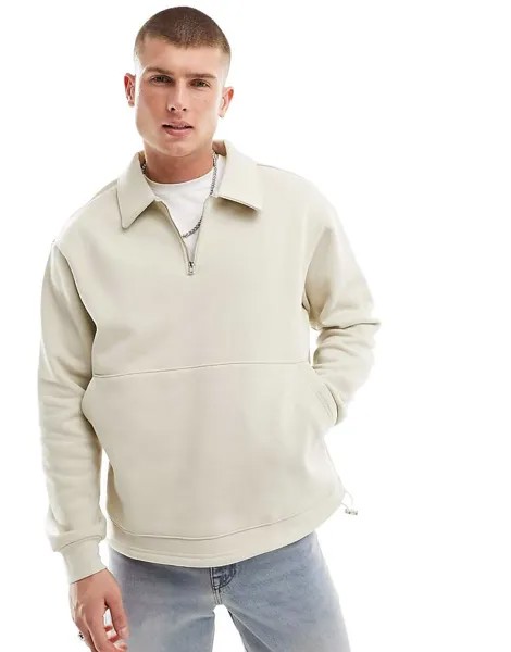 Бежевая толстовка-поло Selected Homme – с короткой молнией
