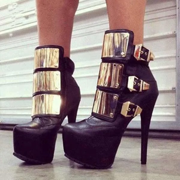 Обувь SHOFOO, новые красивые женские туфли, кожа, Золотая Пряжка, около 14,5 см высокий каблук сапоги, ботильоны. Размер: 34-45