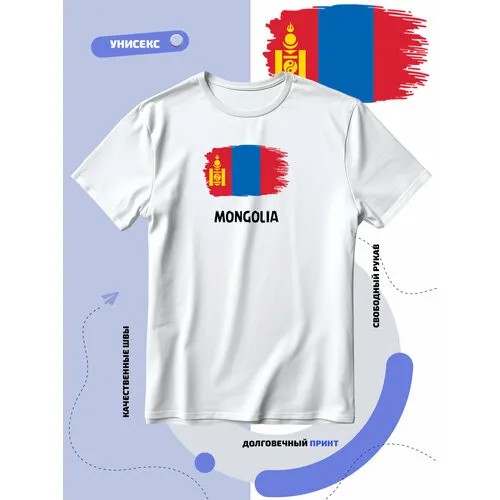 Футболка с флагом Монголии-Mongolia, размер 4XL, белый