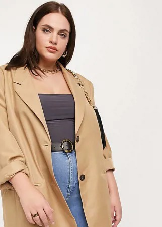 Бежевый пиджак с широкими плечами ASOS DESIGN Curve-Neutral