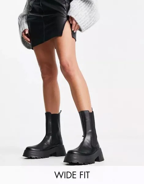 Черные ботинки челси ASOS Wide Fit Agra на толстой подошве, широкий крой