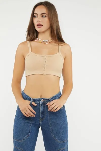 Укороченная майка в рубчик на пуговицах Forever 21, песочный
