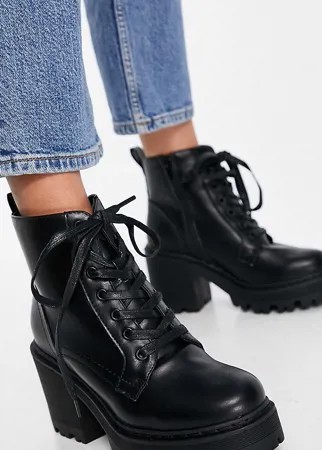 Черные ботинки на массивной подошве со шнуровкой для широкой стопы Public Desire Levels-Черный цвет