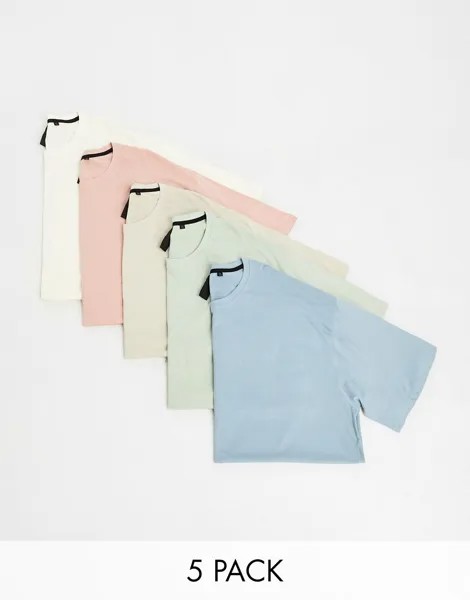 Набор из 5 футболок Soulstar Plus синего, зеленого, экрю, камня и розового цвета