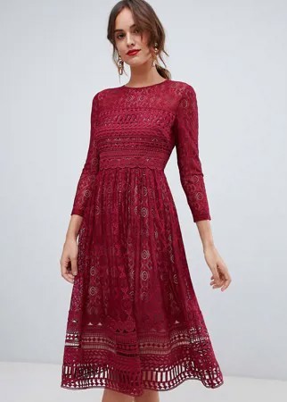 Кружевное приталенное платье миди ASOS DESIGN Premium-Красный