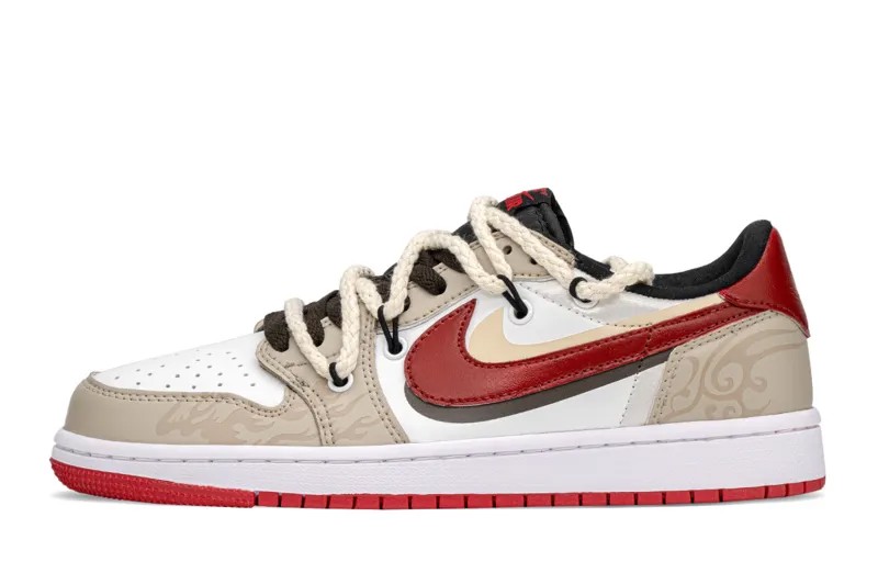 Кроссовки Air Jordan 1 Vintage Basketball Shoes Unisex Low-top Beige/Red, красный