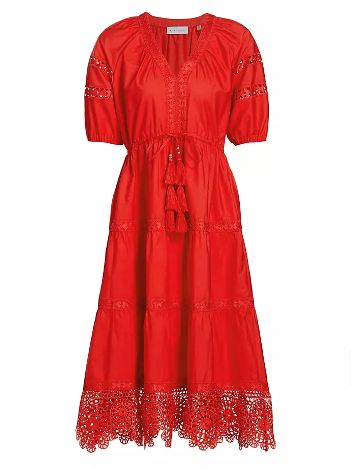 Многоярусное платье миди с кисточками Sydney Elie Tahari, цвет cayenne
