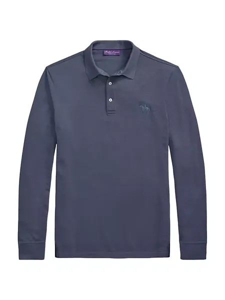 Рубашка-поло с длинными рукавами из шерсти пике Ralph Lauren Purple Label, цвет supply blue