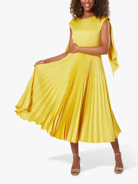 Плиссированное платье миди с драпировкой и шарфом Closet London, желтый