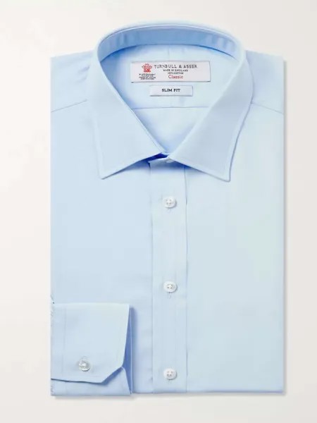 Синяя хлопковая рубашка Turnbull & Asser, синий