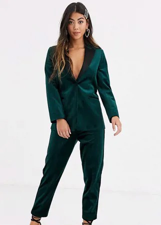 Узкие бархатные брюки под смокинг зеленого цвета ASOS DESIGN Petite-Зеленый