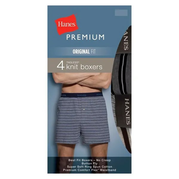 Мужские боксеры Hanes Premium из 4-х пар эластичного хлопкового трикотажа