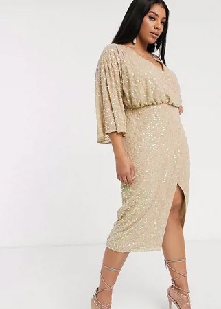 Платье миди с широкими рукавами и пайетками ASOS DESIGN Curve-Neutral