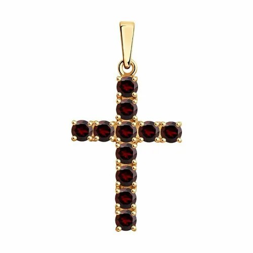Крестик Diamant online, серебро, 925 проба, золочение, гранат, размер 3 см., красный