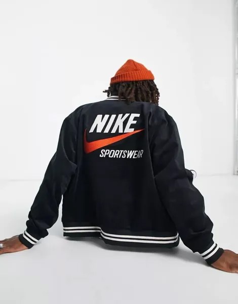 Черная куртка-бомбер с логотипом на спине Nike Trend