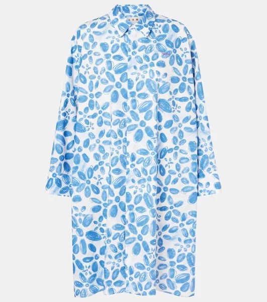 Платье из хлопка с цветочным принтом Marni, цвет iris blue