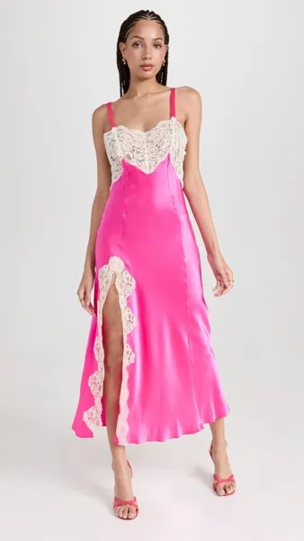 Платье Rodarte Magenta Silk Satin and Lace Bias Slip