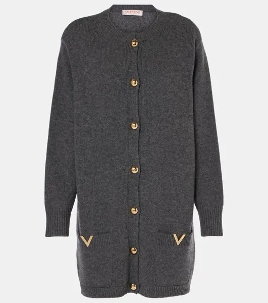 Кардиган свободного кроя из натуральной шерсти VGold Valentino, цвет grigio scuro melange
