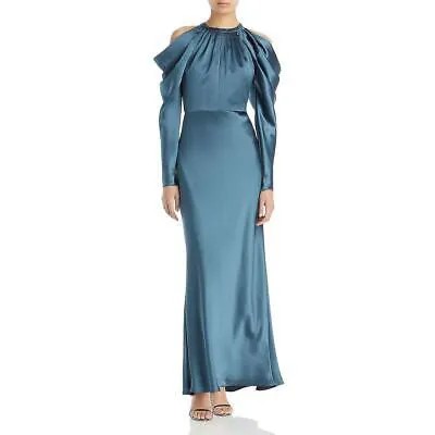Amsale Женское синее атласное вечернее платье с открытыми плечами 16 BHFO 8276