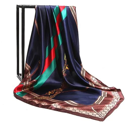 Платок женский GI&A Queen, 90см*90см, синий/коричневый