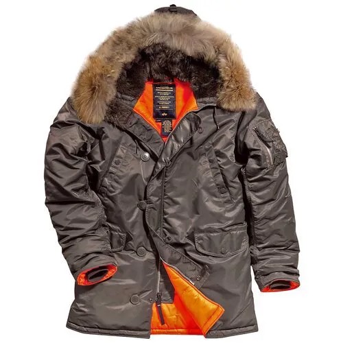 Куртка аляска Alpha Industries Slim Fit N-3B Parka, steel blue-orange, натуральный мех (размер: xs)