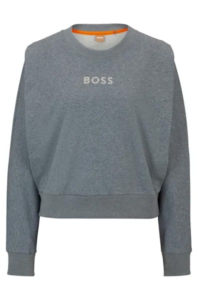 Свитшот Boss Relaxed-fit With Layered Shoulders And Embellished Logo, серебристый
