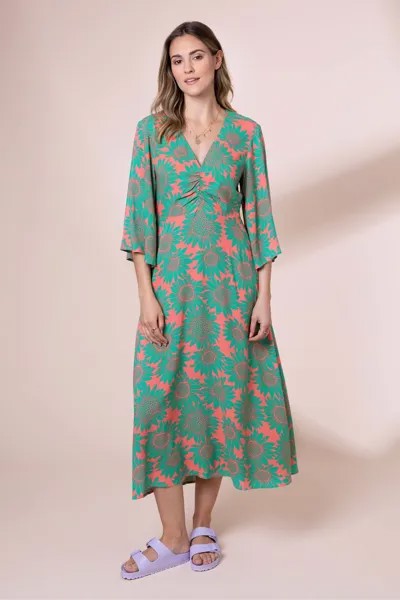 Зеленое платье миди Sunflowers EcoVero Erin Anorak, зеленый