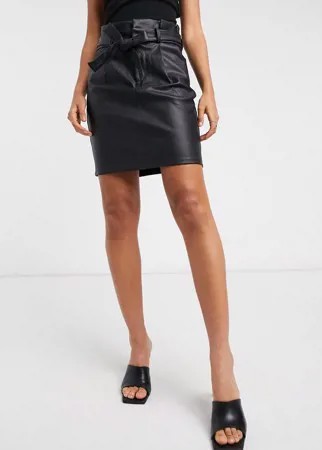 Черная мини-юбка из искусственной кожи с присборенной талией Vero Moda-Черный цвет