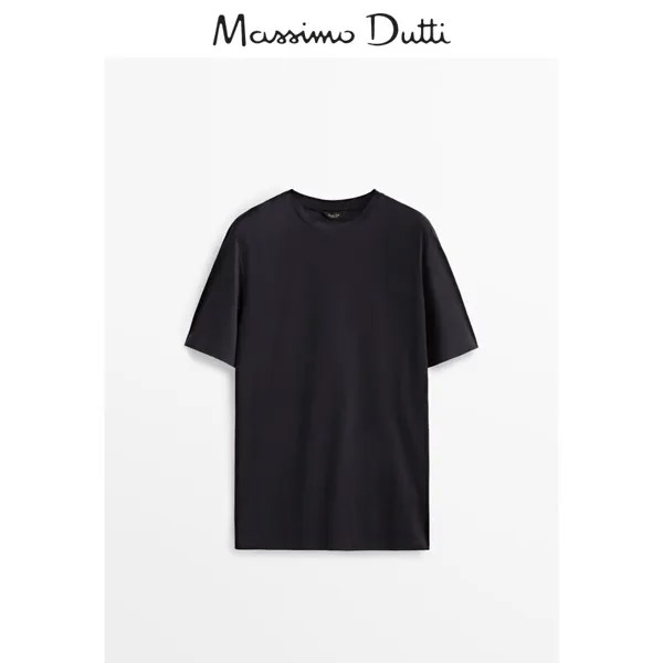 Футболка Massimo Dutti с круглым вырезом и короткими рукавами, темно-синий