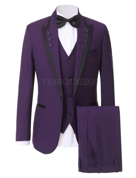 Новинка 2019, дизайнерский пиджак и брюки, Фиолетовый пиджак, мужской костюм, смокинг для выпускного вечера, приталенный, 3 предмета, индивидуа...
