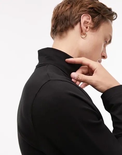 Классическая рубашка с длинными рукавами Topman Premium из черного флиса интерлок с водолазкой