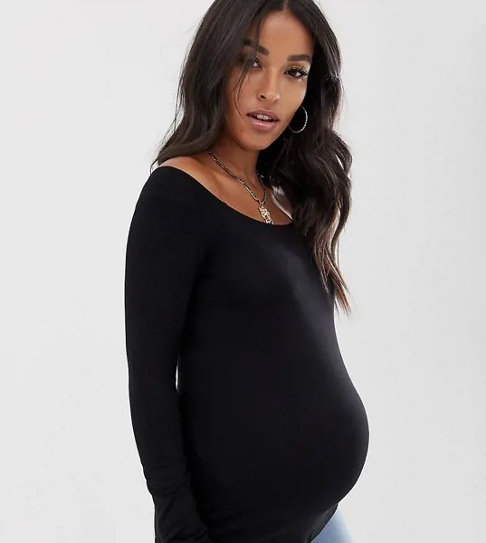 Черный лонгслив со спущенными плечами ASOS DESIGN Maternity-Черный цвет
