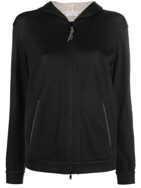 Brunello Cucinelli худи на молнии с декором Monili, черный