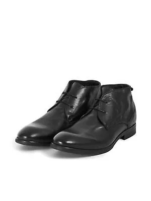 HUDSON Мужские Черные Потертые Кожаные Ботинки Osbourne с Круглым Носком на Блочном Каблуке 45