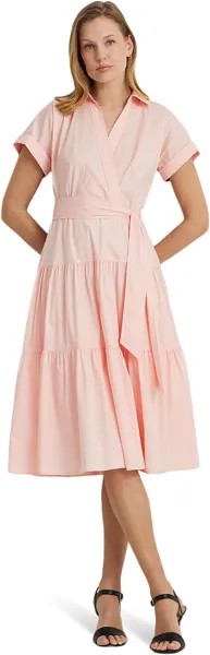 Платье LAUREN Ralph Lauren Belted Cotton-Blend Tiered Dress, цвет Pink Opal