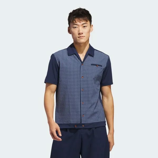 Поло Adidas MALBON Gingham Check Full Open Shirt, цвет College Navy