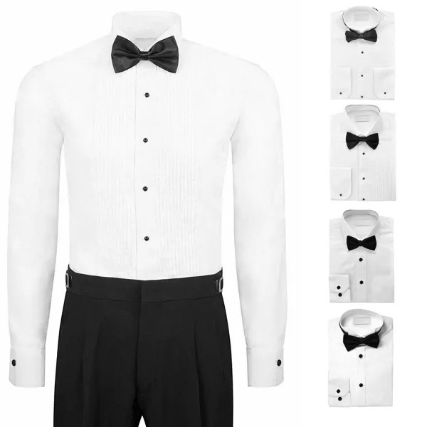 Мужской белый формальный смокинг, плиссированная классическая рубашка, галстук-бабочка, 2 воротника в комплекте