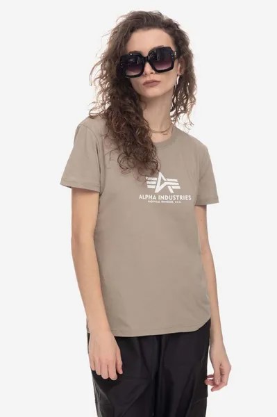 Хлопковая футболка New Basic T Wmn Alpha Industries, бежевый