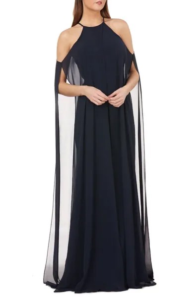 CARMEN MARC VALVO Темно-синее шифоновое платье-трансформер с разрезом и бретельками на шее 16 США