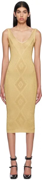 Золотое платье-миди с v-образным вырезом Valentino