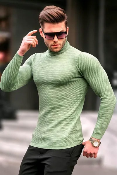 Мужской трикотажный свитер Mint Green Turtleneck 6306 MADMEXT