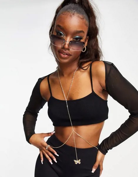 Золотистая цепочка с подвеской-бабочкой ASOS DESIGN-Золотой