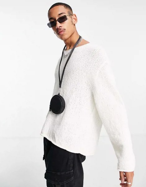 Вязаный фактурный oversized-джемпер цвета экрю ASOS DESIGN-Белый