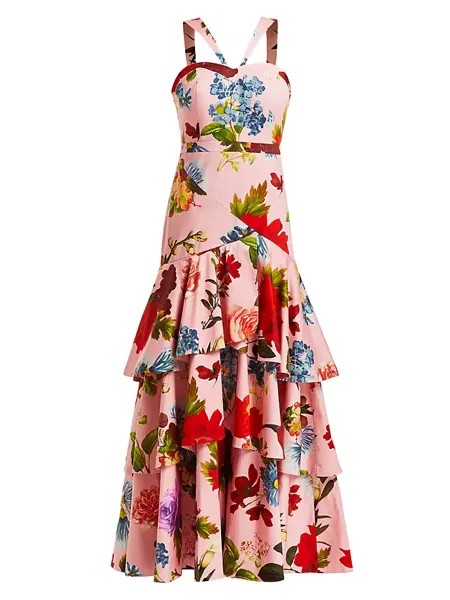 Многоярусное платье с цветочным принтом Victoria Mestiza New York, цвет pink garden